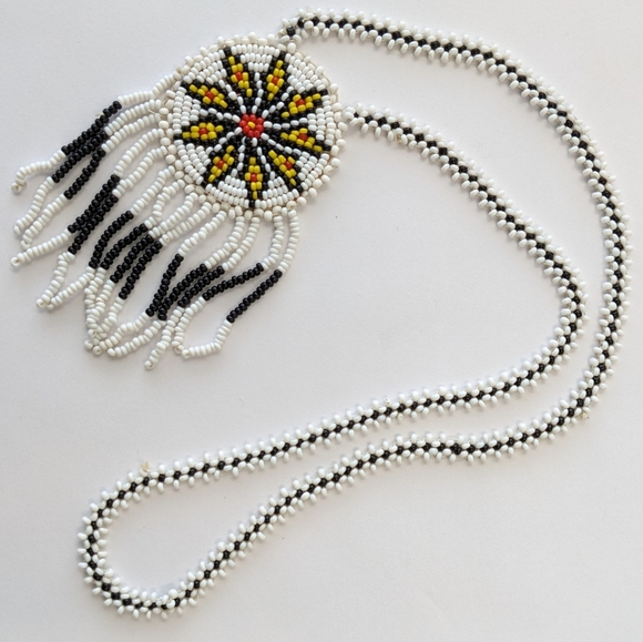 VTG BEADED LEATHER BACK NECKLACE - Picture 8 of 9